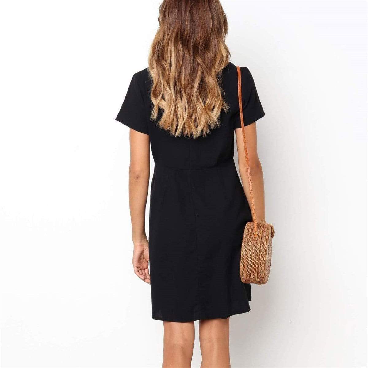 Daily Plain V Collar Loose Shift Dress