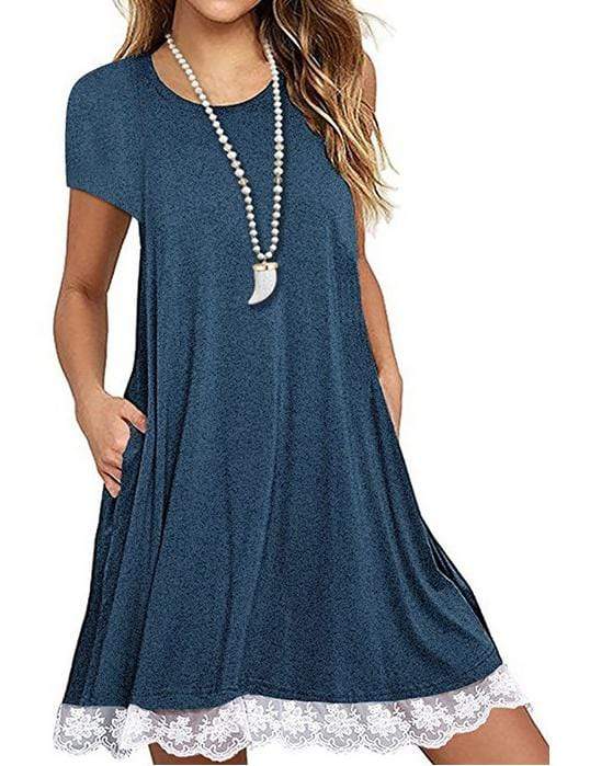 Round Neck Patch Patchwork Shift Dress