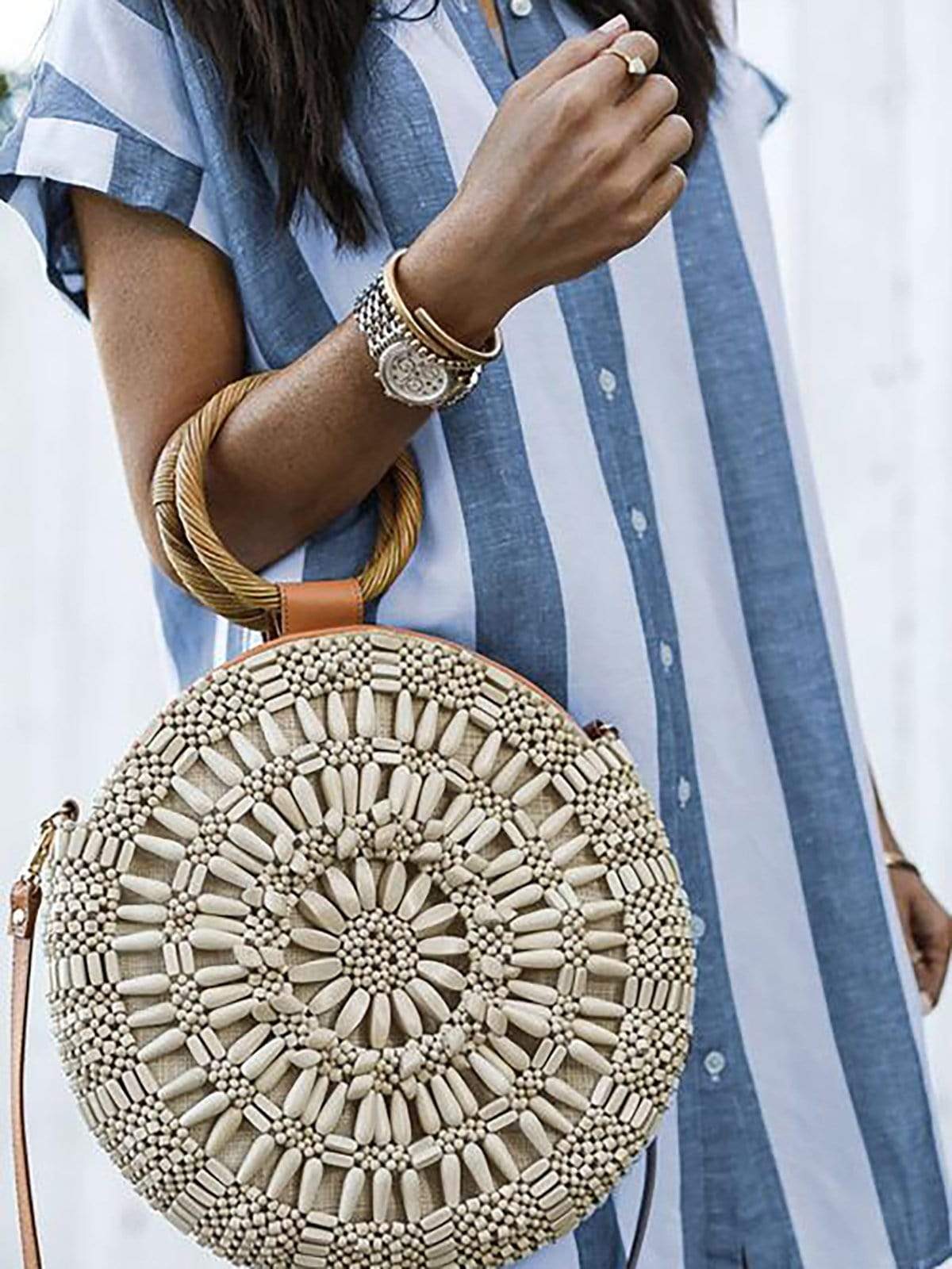 V neck Shift Women Daily Cotton-blend Casual Short Sleeve Striped Summer Dress