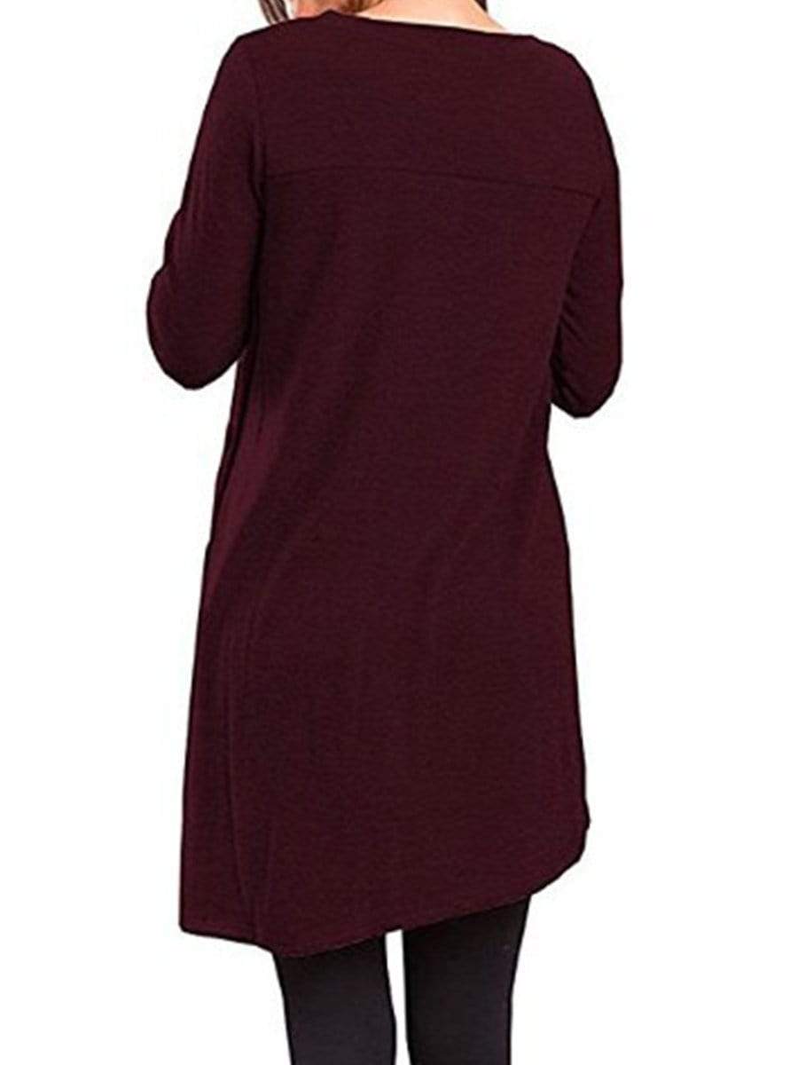Round Neck Single Breasted Plain Shift Dress