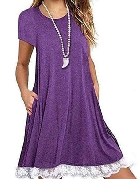 Round Neck  Patch Patchwork Shift Dress