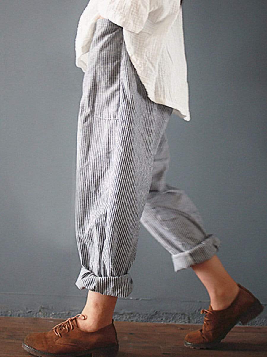 Casual Loose Stripe Printed Elastic Waist Pants