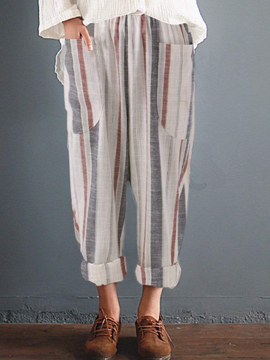 Casual Loose Stripe Printed Elastic Waist Pants